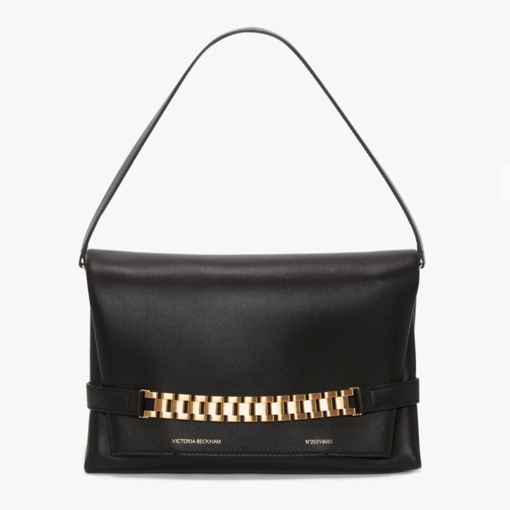Victoria Beckham Chain Bag with Strap In Black Leather (Retail $1590)